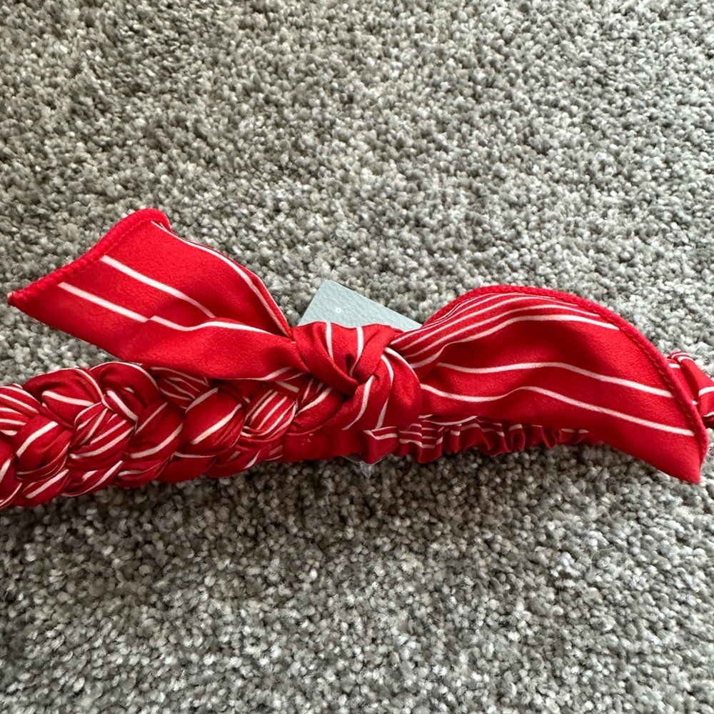 Boutique Braided Headband w/Bow Knot Elastic Wrap Around Red & White One Size - Picture 5 of 9